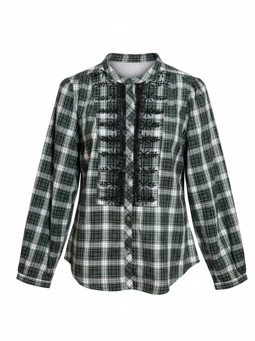 J. Crew beaded plaid blouse.
